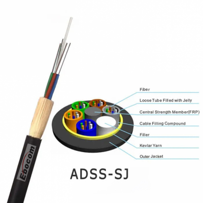 SJ ADSS Optical Cable Singlemode G652D FRP Strength Member PE Jacket Reliable Outdoor Long Span Installation
